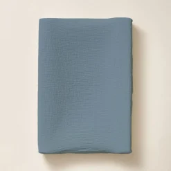 AANKLEEDKUSSENHOES 50 x 70 CM | BIOLOGISCH MOUSSELINE KATOEN | DENIMBLAUW