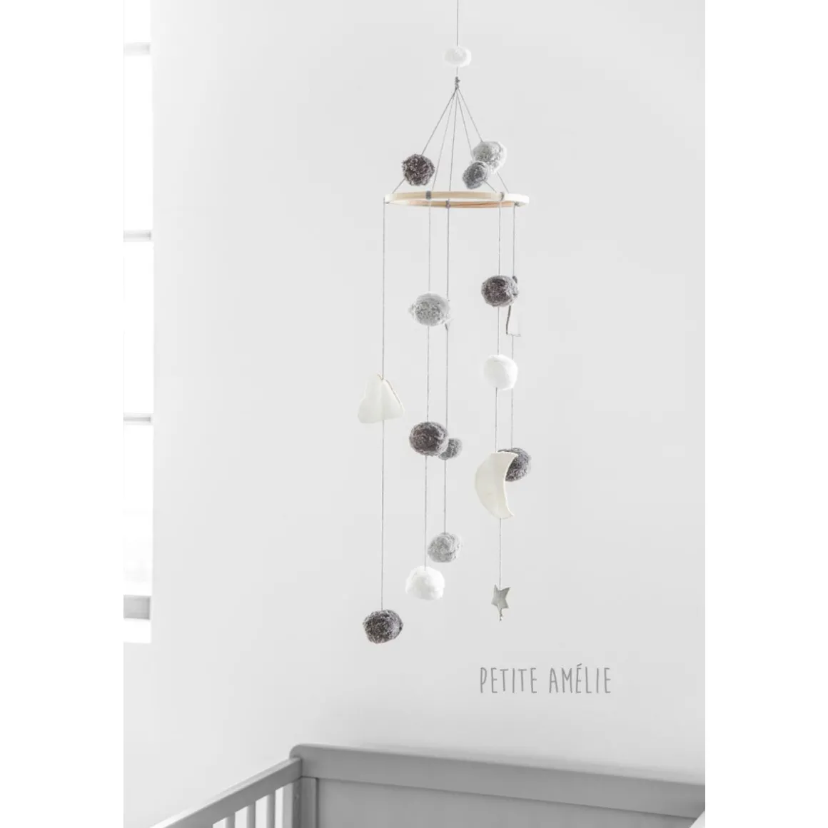 Baby mobile van natuurlijke materialen | 60 x 20 cm | Grijstinten