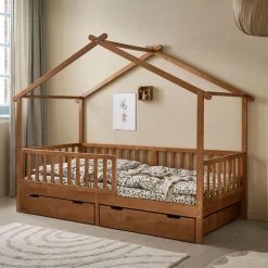 BEDHUISJE / EENPERSOONSBED u00abMAISONu00bb | 200 X 90 CM | WALNOOT