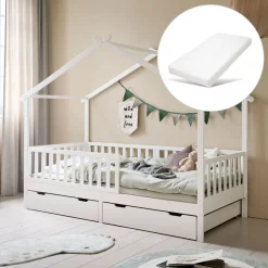 BEDHUISJE / EENPERSOONSBED u00abMAISONu00bb | 200 X 90 CM | WIT