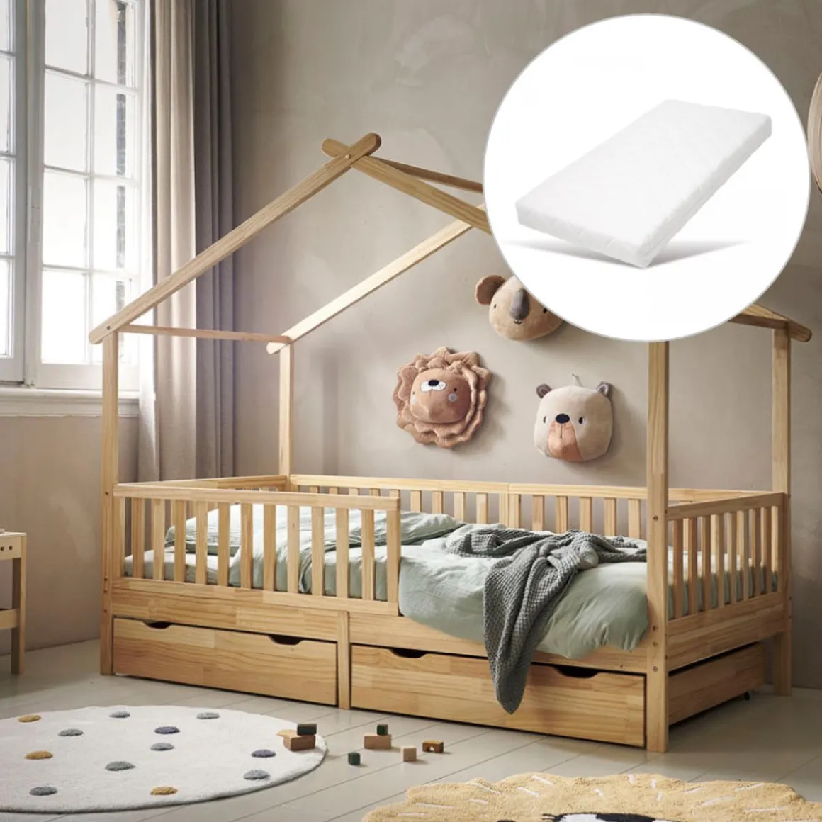 BEDHUISJE / EENPERSOONSBED u00abMAISONu00bb | 90 X 200 CM | NATUREL