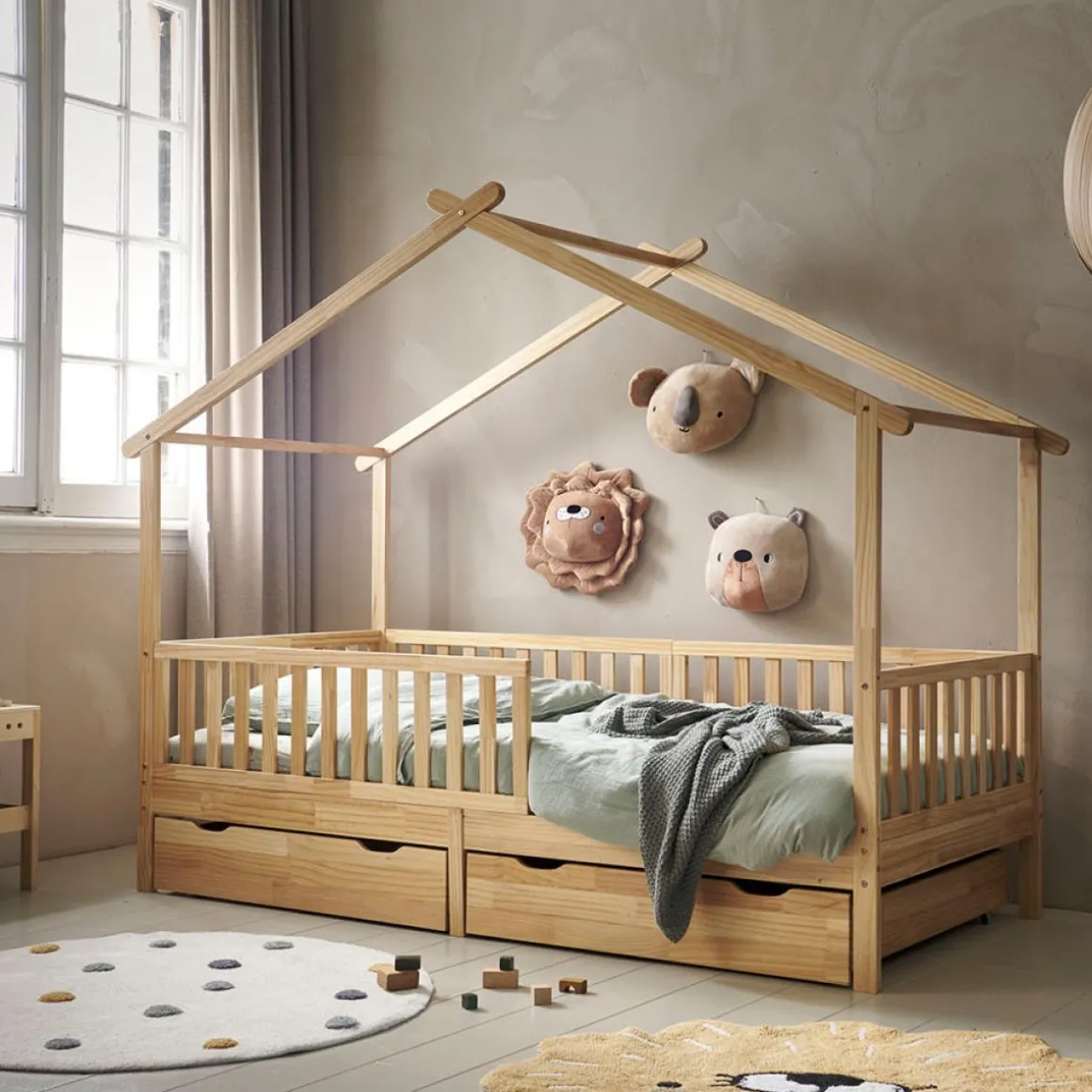 BEDHUISJE / EENPERSOONSBED u00abMAISONu00bb | 90 X 200 CM | NATUREL