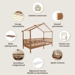 BEDHUISJE / EENPERSOONSBED u00abMAISONu00bb | 200 X 90 CM | WALNOOT