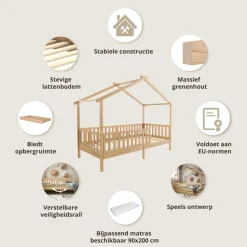 BEDHUISJE / EENPERSOONSBED u00abMAISONu00bb | 90 X 200 CM | NATUREL