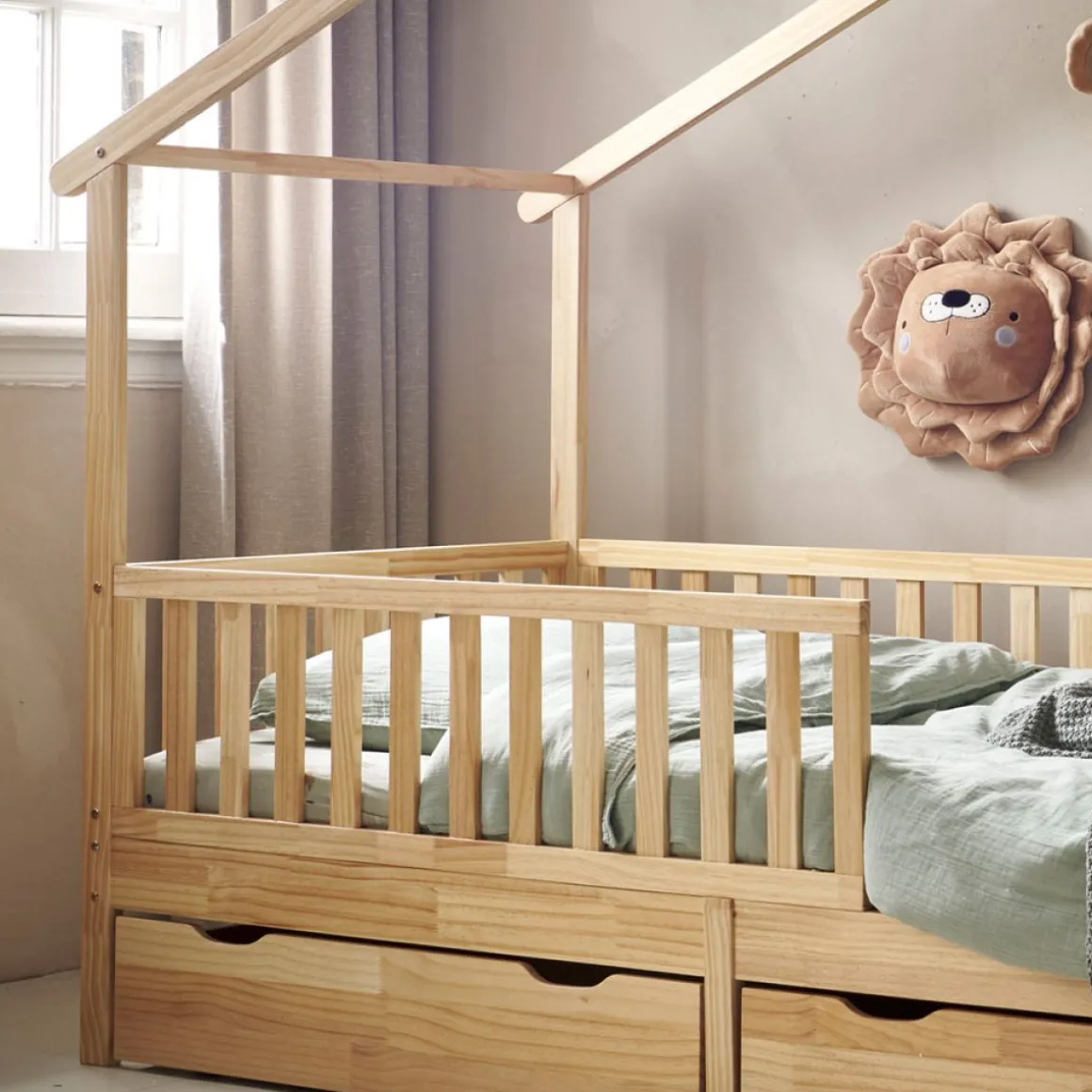BEDHUISJE / EENPERSOONSBED u00abMAISONu00bb | 90 X 200 CM | NATUREL