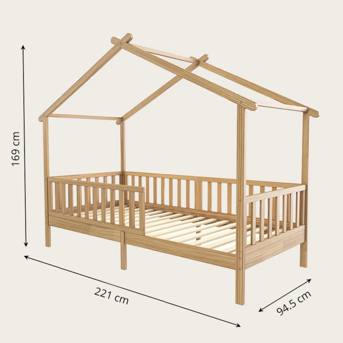 BEDHUISJE / EENPERSOONSBED u00abMAISONu00bb | 90 X 200 CM | NATUREL