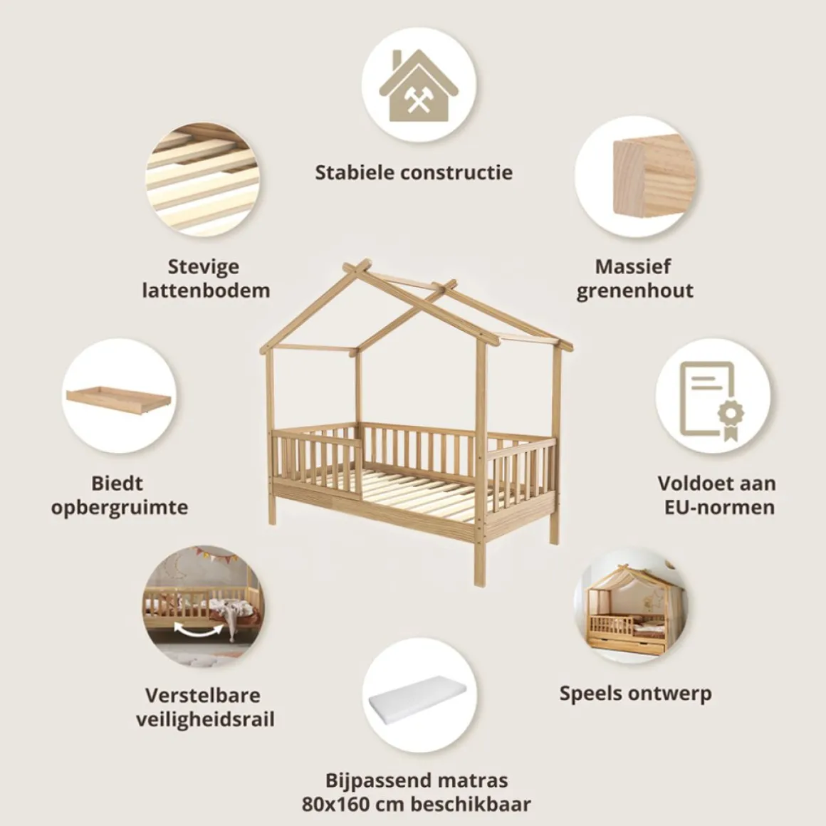 BEDHUISJE / JUNIORBED u00abMAISONu00bb | 160 X 80 CM | NATUREL