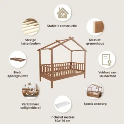 BEDHUISJE / JUNIORBED u00abMAISONu00bb | 160 X 80 CM | WALNOOT