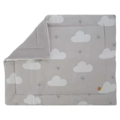 Boxkleed / speelkleed uit gebreid katoen | 100 x 80 cm | Licht grijs wolken & sterren