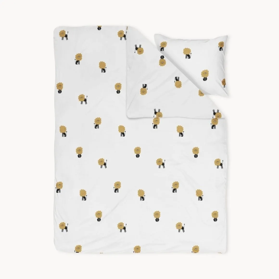 Dekbedovertrek peuterbed leeuw, incl. kussenhoes u00abLeou00bb | Organisch | 120x150cm | Wit