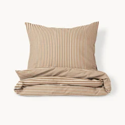 DEKBEDOVERTREKSET 120 X 150 CM u00abSTRIPEDu00bb | BEIGE EN CARAMEL