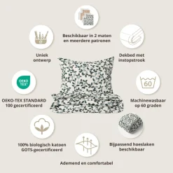 DEKBEDOVERTREKSET 140 X 200 CM u00abBERRIESu00bb | BEIGE-GROEN