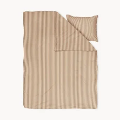 DEKBEDOVERTREKSET 120 X 150 CM u00abSTRIPEDu00bb | BEIGE EN CARAMEL