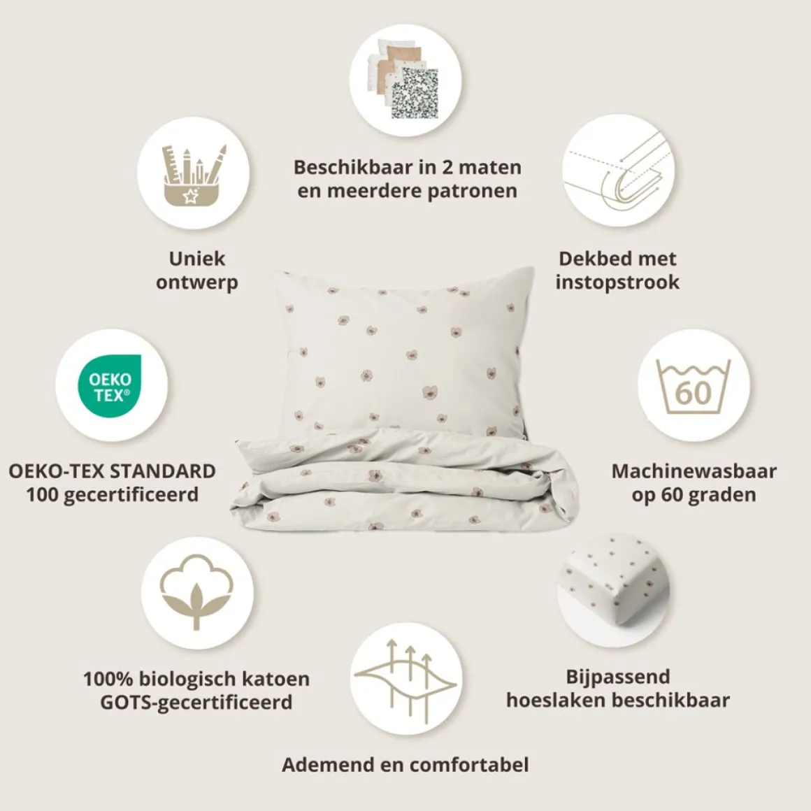 DEKBEDOVERTREKSET 120 X 150 CM u00abPANSYu00bb | BEIGE-ROZE