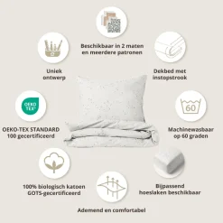 DEKBEDOVERTREKSET 120 X 150 CM u00abSTARSu00bb | OFF-WHITE MET STERREN