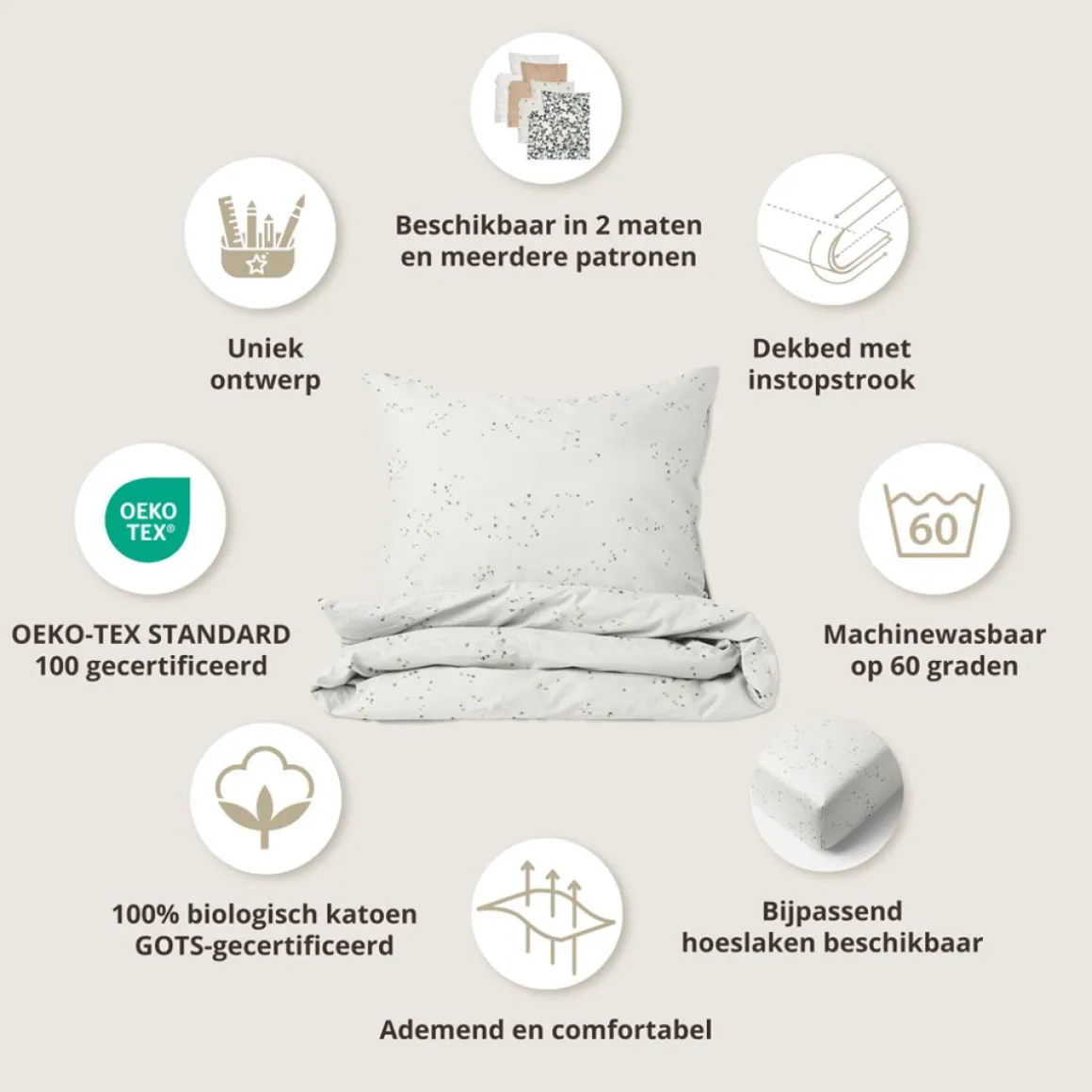 DEKBEDOVERTREKSET 120 X 150 CM u00abSTARSu00bb | OFF-WHITE MET STERREN