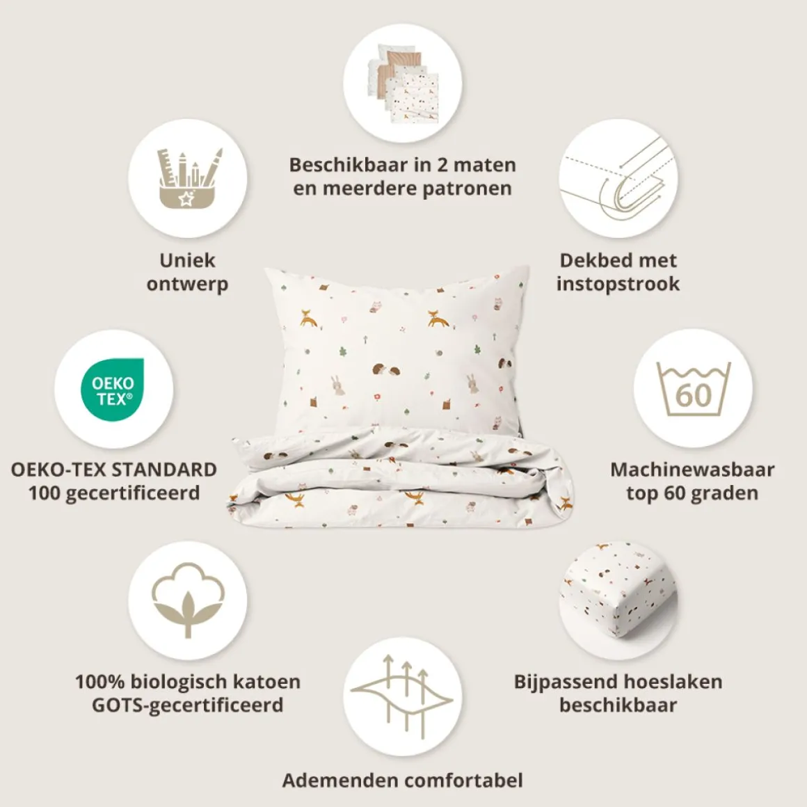 DEKBEDOVERTREKSET 140 X 200 CM u00abWOODLANDu00bb | OFF-WHITE