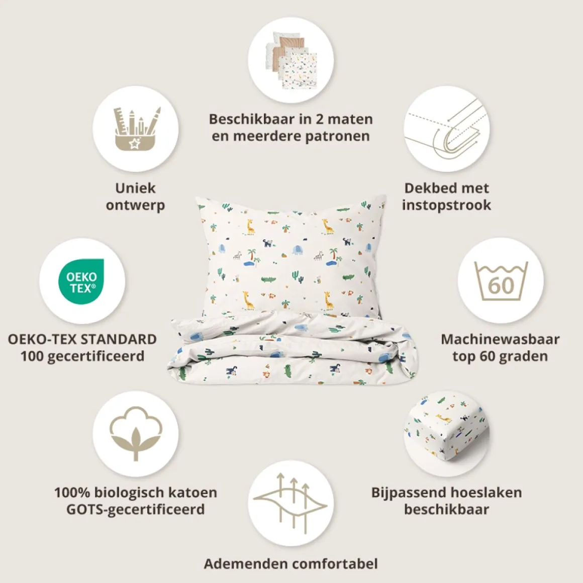 DEKBEDOVERTREKSET 120 X 150 CM u00abSAFARIu00bb | WIT