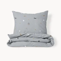 DEKBEDOVERTREKSET 120x150 cm u00abSPACEu00bb | BLAUW/GRIJS
