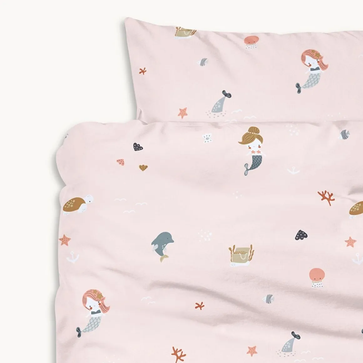 DEKBEDOVERTREKSET 120x150 CM u00abMERMAIDSu00bb | LICHT OUDROZE