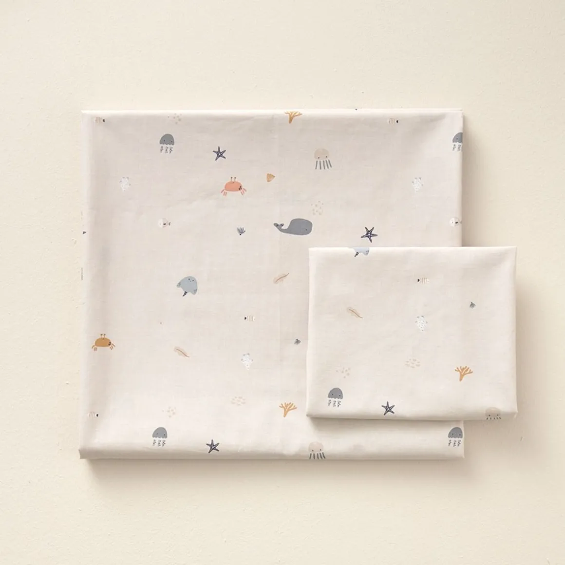 DEKBEDOVERTREKSET 140x200 u00abSEA LIFEu00bb | BEIGE-ZAND