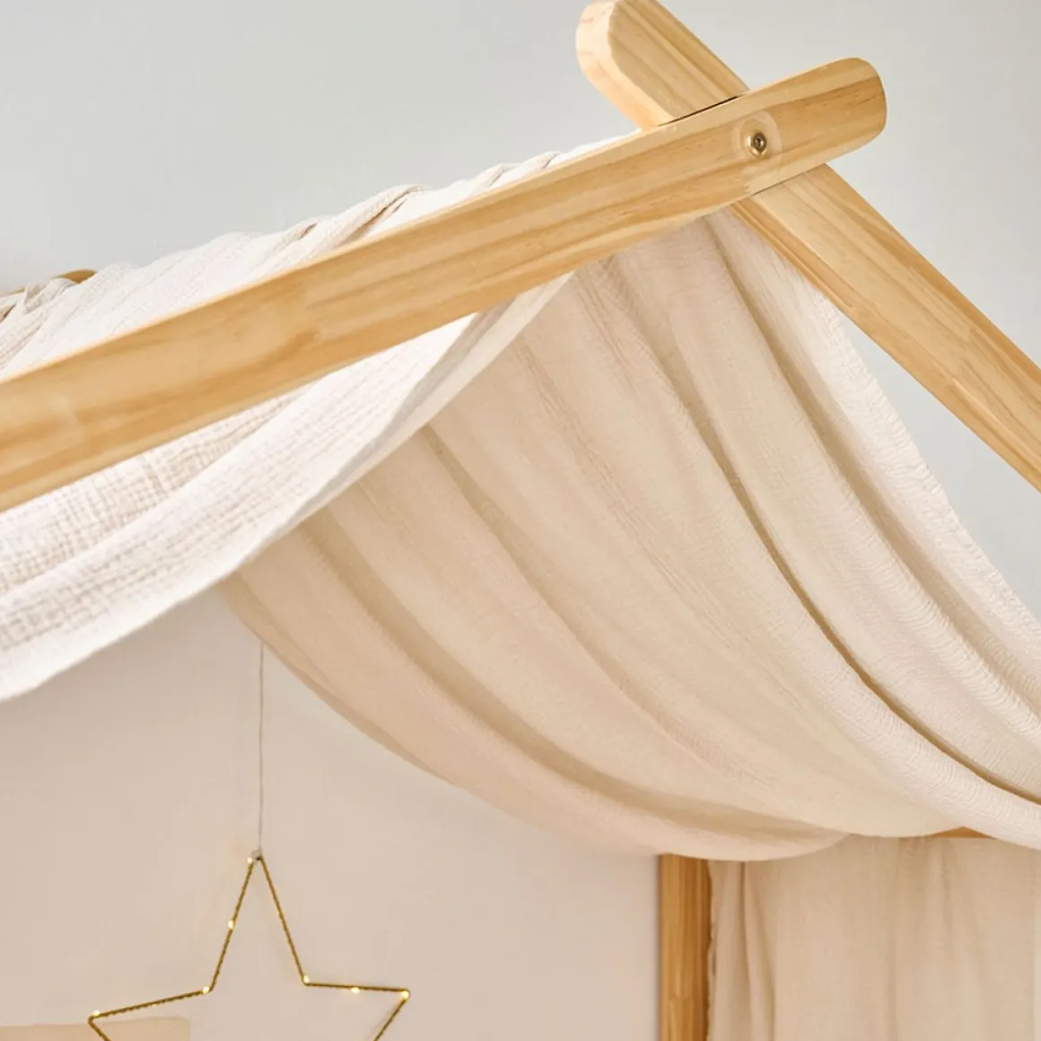 GORDIJN VOOR BEDHUISJE u00abMAISONu00bb | 90 X 200 CM | MOUSSELINE KATOEN | BEIGE