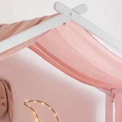 GORDIJN VOOR BEDHUISJE u00abMAISONu00bb | 90 X 200 CM | MOUSSELINE KATOEN | ROZE