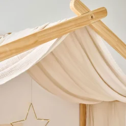 GORDIJN VOOR BEDHUISJE u00abMAISONu00bb | 80 X 160 CM | MOUSSELINE KATOEN | BEIGE