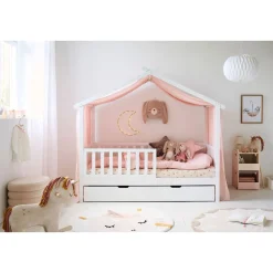 GORDIJN VOOR BEDHUISJE u00abMAISONu00bb | 80 X 160 CM | MOUSSELINE KATOEN | ROZE