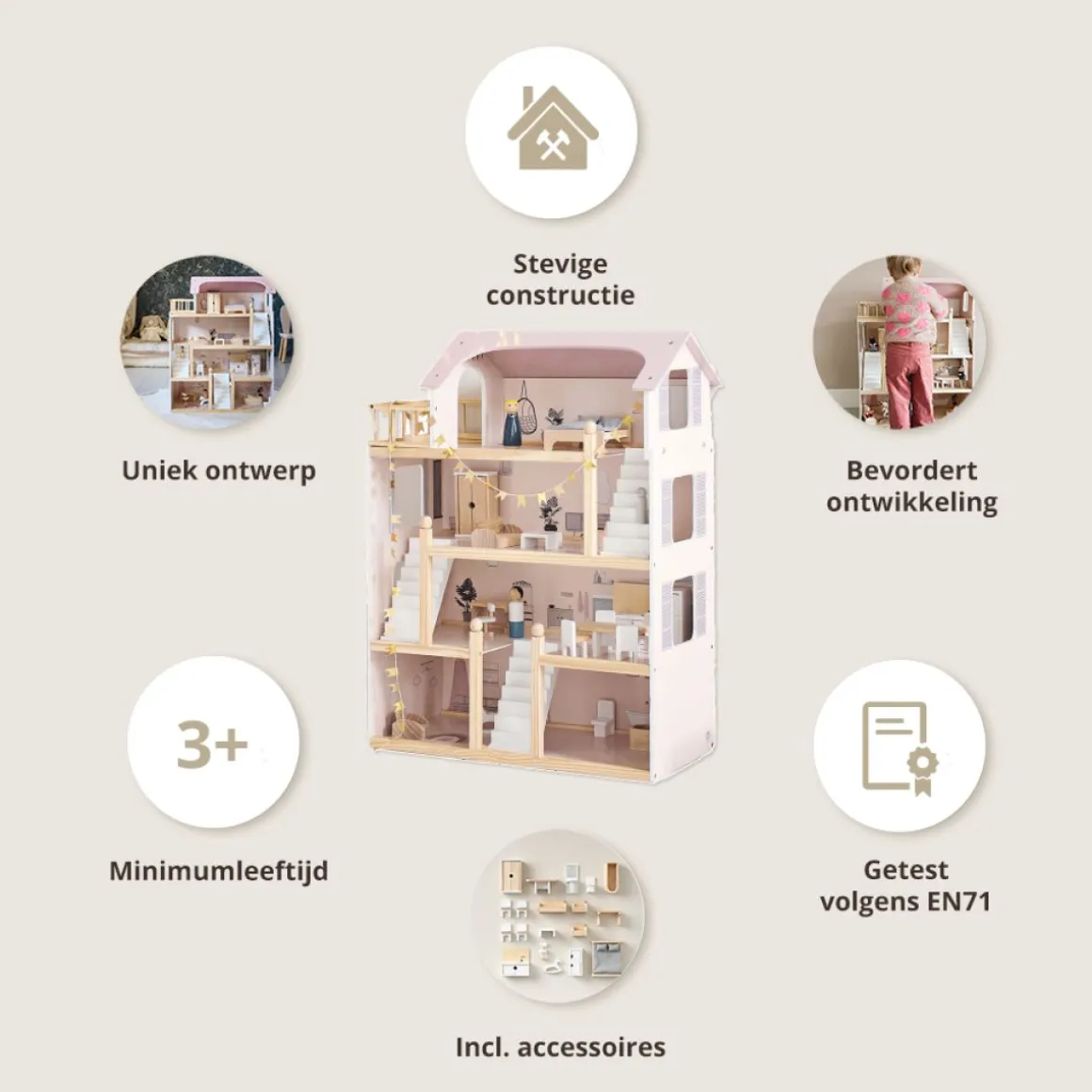 GROOT HOUTEN POPPENHUIS | INCL. POPPENMEUBELS | u00abLA LYONAISEu00bb | 80CM