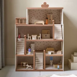GROOT HOUTEN POPPENHUIS u00abFLEURu00bb | INCL. 19-DELIGE MEUBELSET | 87 cm | BEIGE & WALNOOT