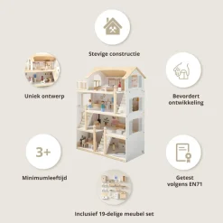 GROOT HOUTEN POPPENHUIS u00abBLANCHEu00bb | INCL. 19-DELIGE MEUBELSET | 80 cm | WIT