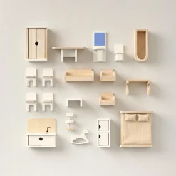 GROOT HOUTEN POPPENHUIS u00abFLEURu00bb | INCL. 19-DELIGE MEUBELSET | 87 cm | BEIGE & WALNOOT