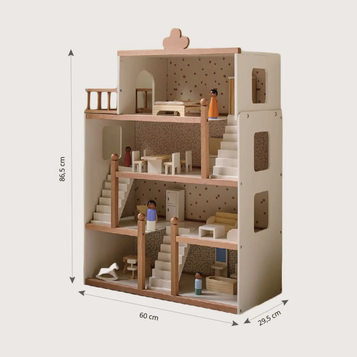 GROOT HOUTEN POPPENHUIS u00abFLEURu00bb | INCL. 19-DELIGE MEUBELSET | 87 cm | BEIGE & WALNOOT