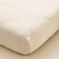 Hoeslaken 70x140 cm van mousseline | 100% biologisch katoen | Beige
