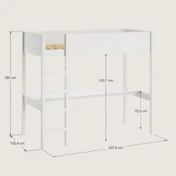HOOGSLAPER MET BUREAU 200X90 u00abSOMMET IIu00bb | WIT