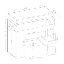 Hoogslaper u00abOmbreu00bb 200x90 | Kinder bed, bureau & kast in u00e9u00e9n