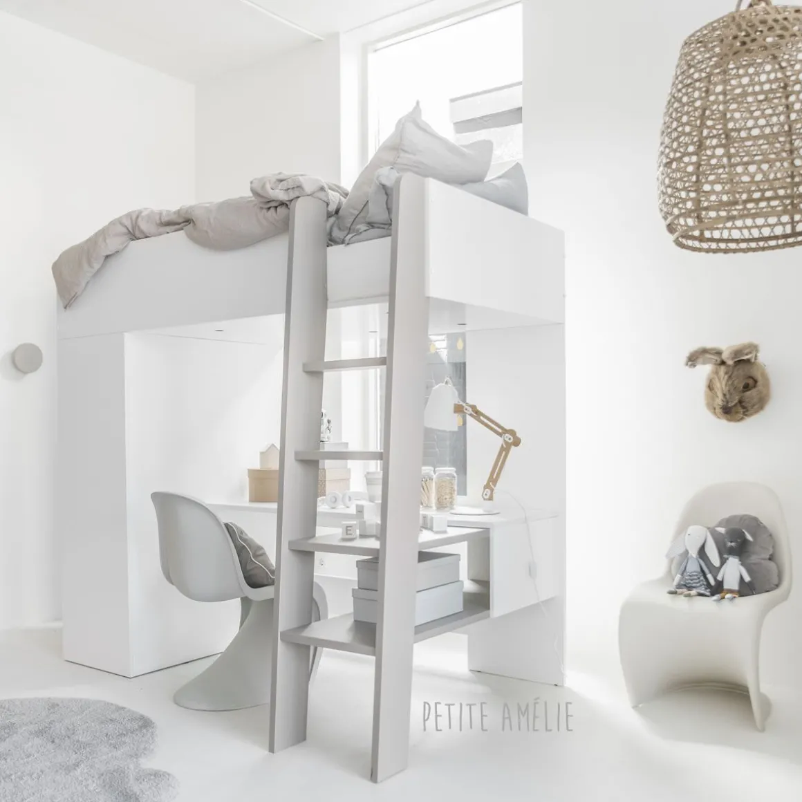 Hoogslaper u00abOmbreu00bb 200x90 | Kinder bed, bureau & kast in u00e9u00e9n