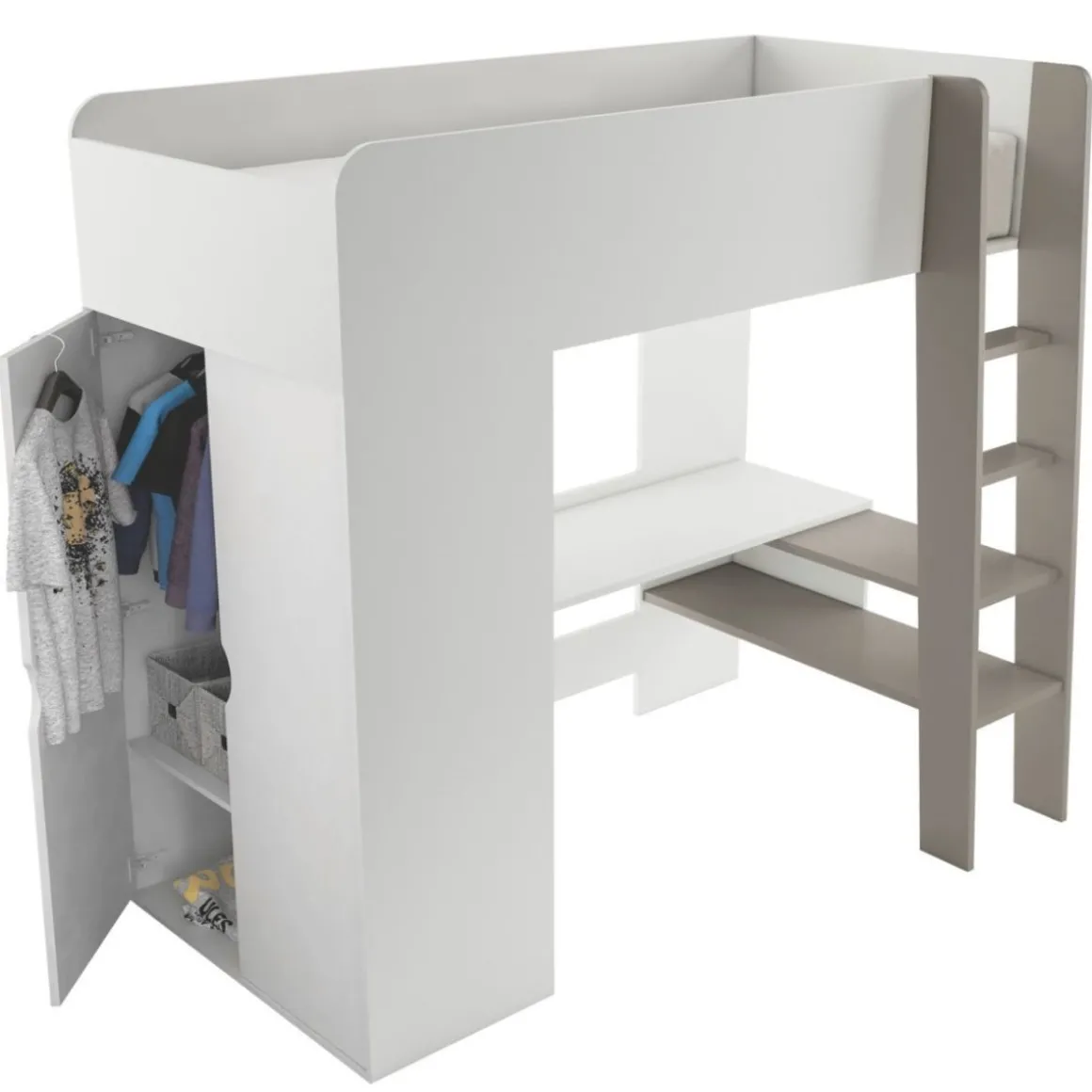 Hoogslaper u00abOmbreu00bb 200x90 | Kinder bed, bureau & kast in u00e9u00e9n