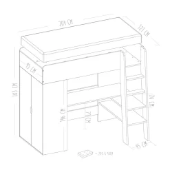 Hoogslaper u00abOmbreu00bb 200x90 | Kinder bed, bureau & kast in u00e9u00e9n