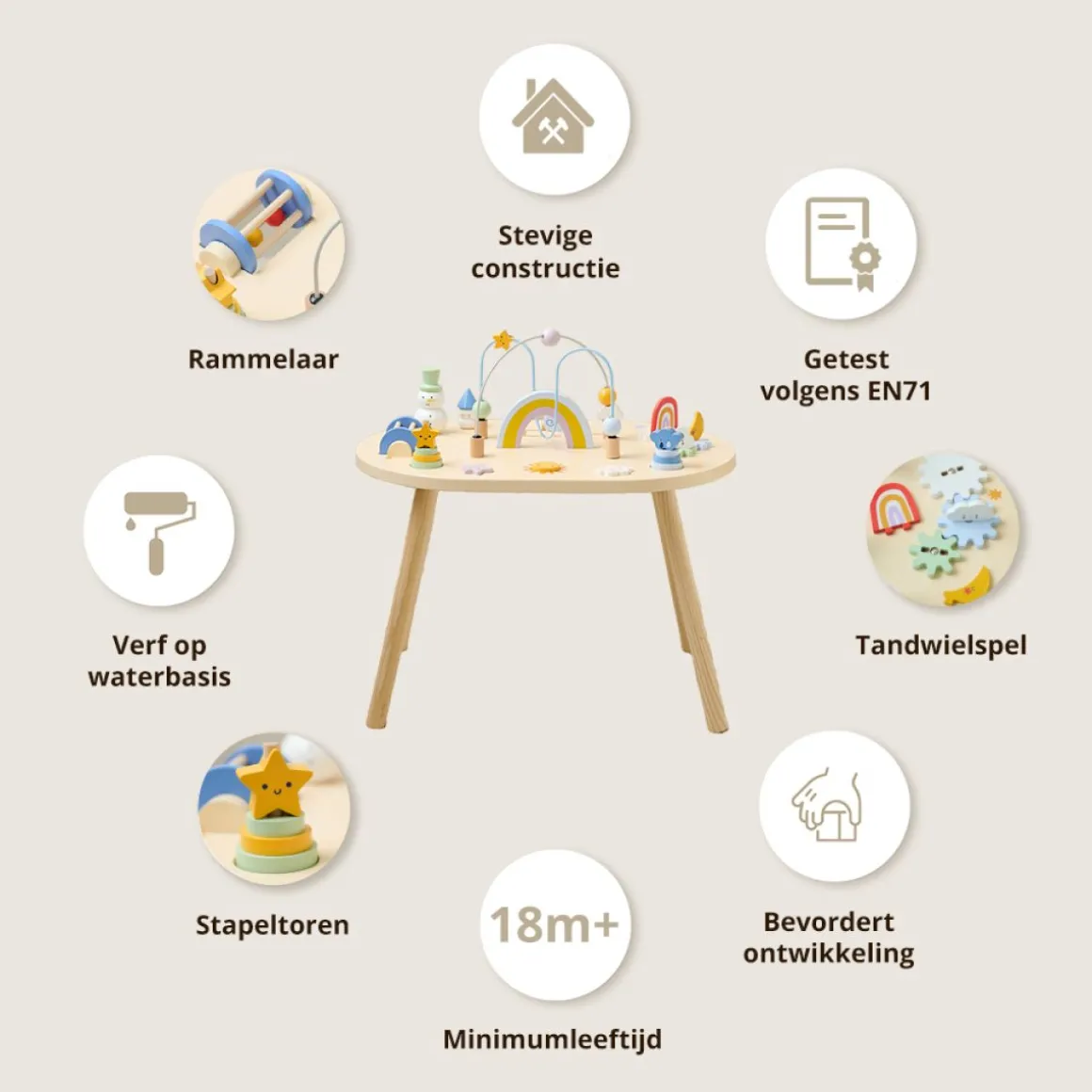 HOUTEN ACTIVITEITENTAFEL u00abMu00c9Tu00c9Ou00bb | MEERKLEURIG