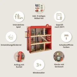 HOUTEN BRANDWEERKAZERNE u00abPOMPIERu00bb | I INCL. 19 ACCESSOIRES | 70 cm | ROOD