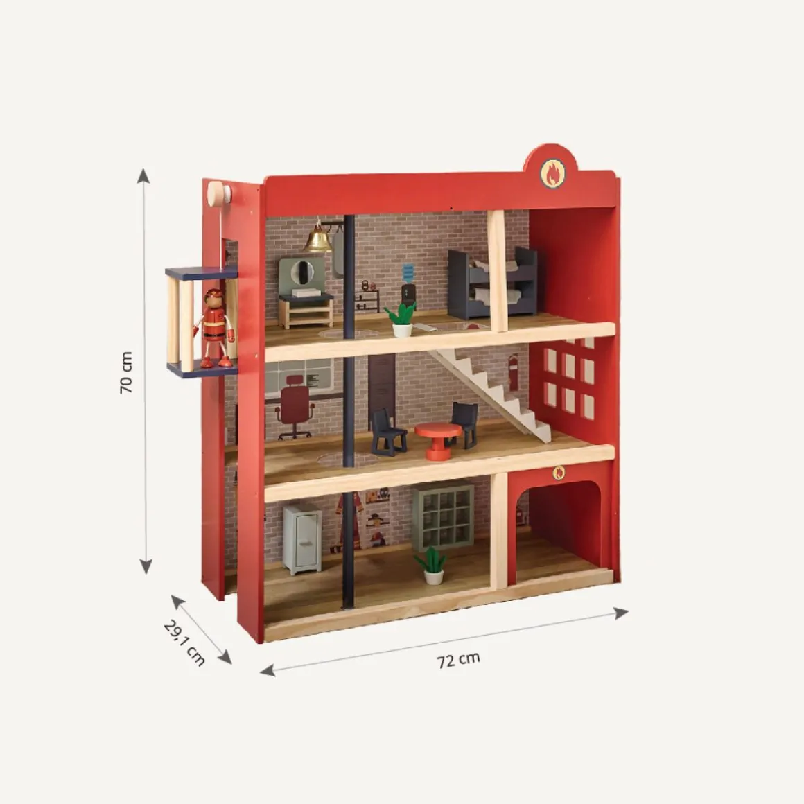 HOUTEN BRANDWEERKAZERNE u00abPOMPIERu00bb | I INCL. 19 ACCESSOIRES | 70 cm | ROOD