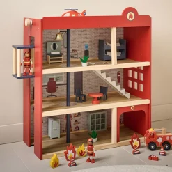 HOUTEN BRANDWEERKAZERNE u00abPOMPIERu00bb | I INCL. 19 ACCESSOIRES | 70 cm | ROOD