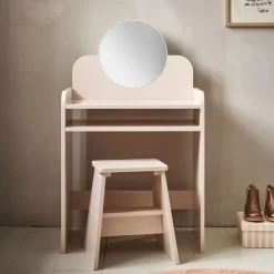 HOUTEN KAPTAFEL MET SPIEGEL EN STOEL | u00abBELLEu00bb | ROZE