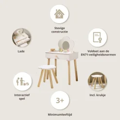 HOUTEN KAPTAFEL MET SPIEGEL EN STOEL u00abFLEURu00bb | OFF-WHITE