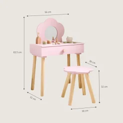 HOUTEN KAPTAFEL MET SPIEGEL EN STOEL u00abFLEURu00bb | ROZE
