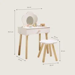 HOUTEN KAPTAFEL MET SPIEGEL EN STOEL u00abFLEURu00bb | OFF-WHITE