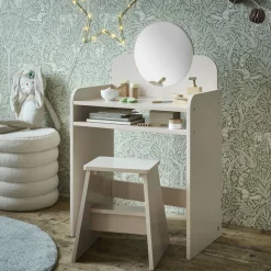 HOUTEN KAPTAFEL MET SPIEGEL EN STOEL | u00abBELLEu00bb | ROZE