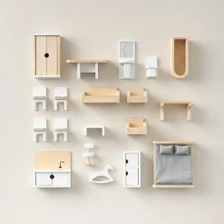 Houten poppenhuis meubels 19-delige set WIT / HOUT